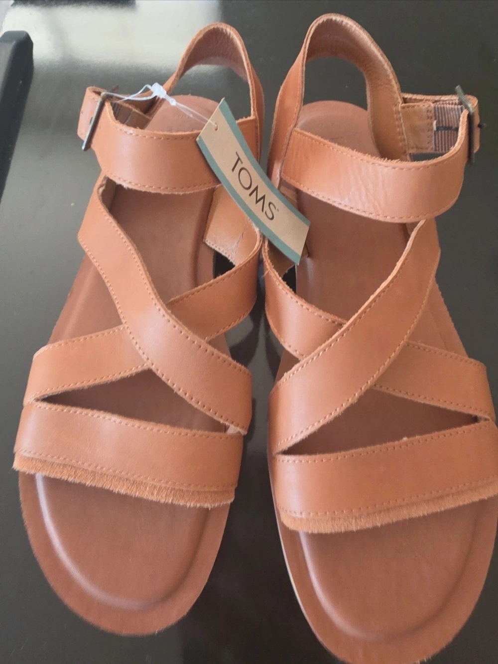 Toms Women's Cognac Tan Crisscross Leather Sandals